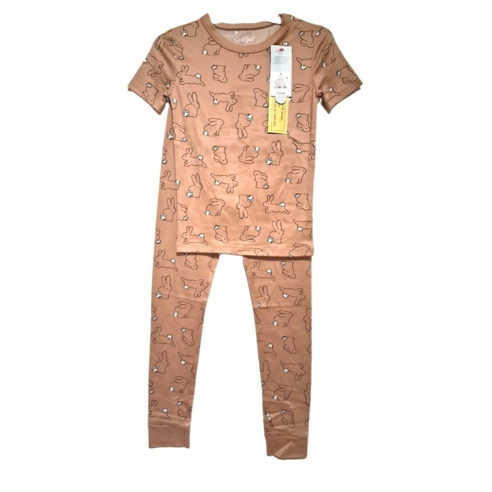 NWT Cat & Jack Toddler Kids 2-Piece Easter Bunny Pajama Set Tight Fit Brown